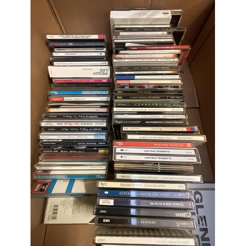 100 - BOX OF CD'S AND BOX OF ODDS TO INCLUDE CHRISTMAS DECORATIONS, TABLE LAMP ETC