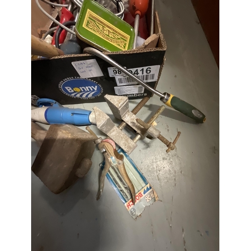 98 - BOX OF HARDWARE, TOOLS ETC