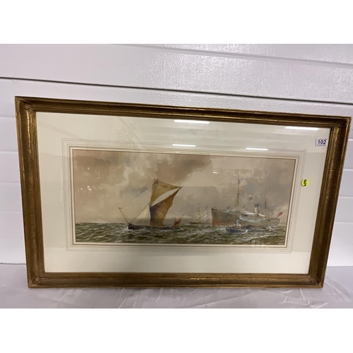 102 - FRAMED SEASCAPE WATERCOLOUR - SIGNED TO CORNER 22