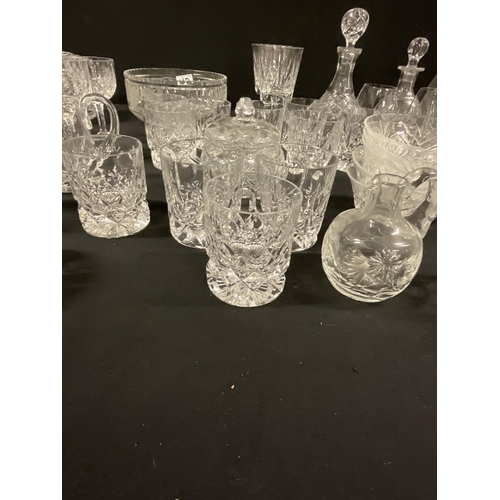 112 - 2 BOXES OF GLASSWARE TO INCLUDE DECANTERS WATERJUGS ETC