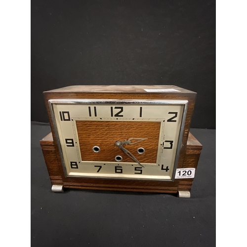 120 - VINTAGE OAK MANTEL CLOCK (NO GLASS)