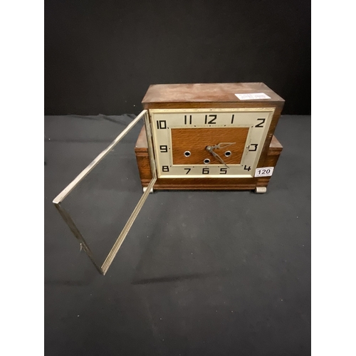 120 - VINTAGE OAK MANTEL CLOCK (NO GLASS)