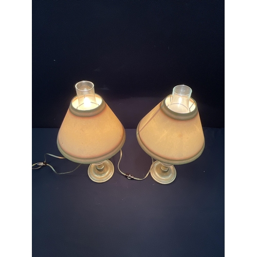 158 - PAIR OF CUT GLASS AND BRASS TABLE LAMPS