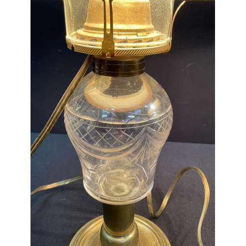 158 - PAIR OF CUT GLASS AND BRASS TABLE LAMPS