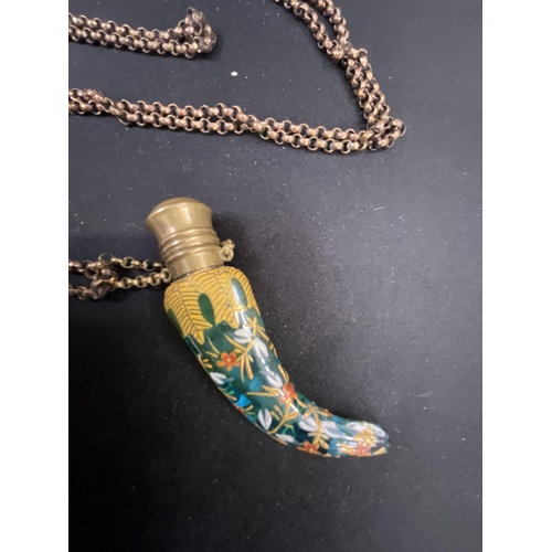 167 - CHATELAINE CORNUCOPIA PERFUME BOTTLE ON LONG CHAIN L30