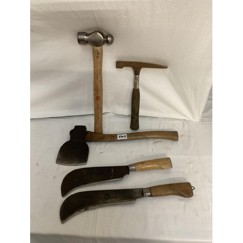 260 - 2 BRUMOCKS, 2 HAMMERS AND A AXE