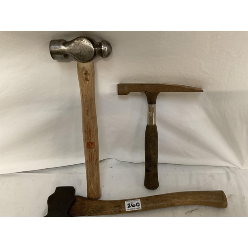 260 - 2 BRUMOCKS, 2 HAMMERS AND A AXE