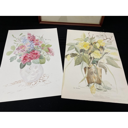 316 - QTY OF UNFRAMED WATERCOLOUR PICTURES BY GILL CLARKSON ANDA FRAMED EXAMPLE