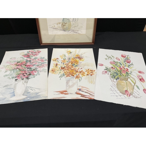 316 - QTY OF UNFRAMED WATERCOLOUR PICTURES BY GILL CLARKSON ANDA FRAMED EXAMPLE