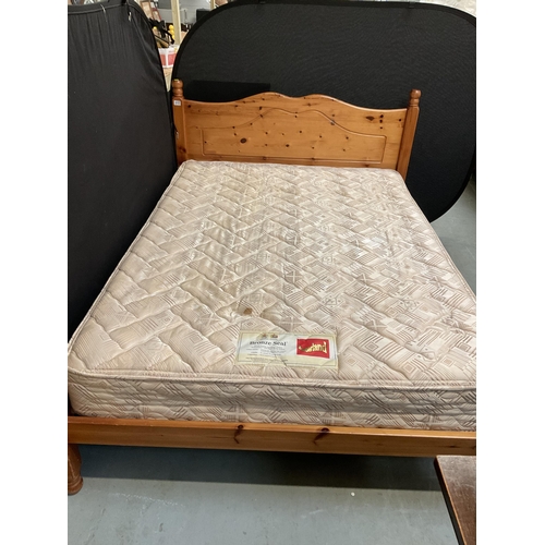 317 - MODERN PINE DOUBLE BEDFRAME AND MATTRESS