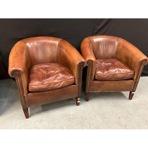 338 - 2 TAN LEATHER TUB CHAIRS - LEATHER OF BATH