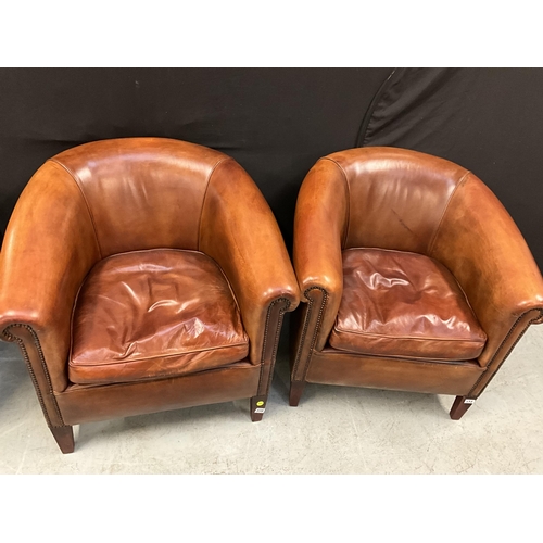 338 - 2 TAN LEATHER TUB CHAIRS - LEATHER OF BATH