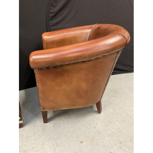 338 - 2 TAN LEATHER TUB CHAIRS - LEATHER OF BATH