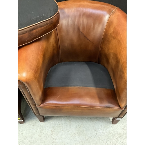 338 - 2 TAN LEATHER TUB CHAIRS - LEATHER OF BATH