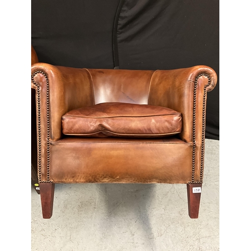 338 - 2 TAN LEATHER TUB CHAIRS - LEATHER OF BATH