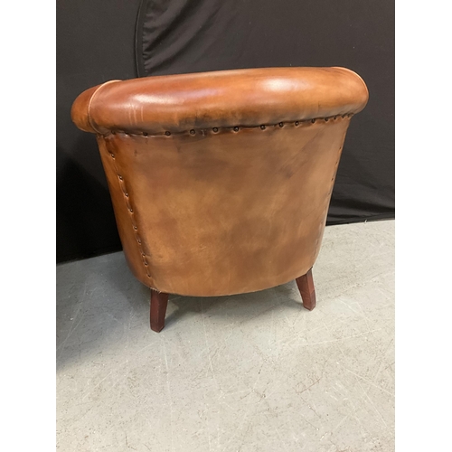 338 - 2 TAN LEATHER TUB CHAIRS - LEATHER OF BATH