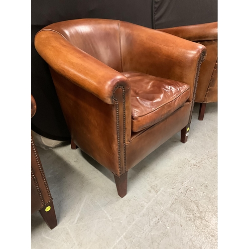 338 - 2 TAN LEATHER TUB CHAIRS - LEATHER OF BATH