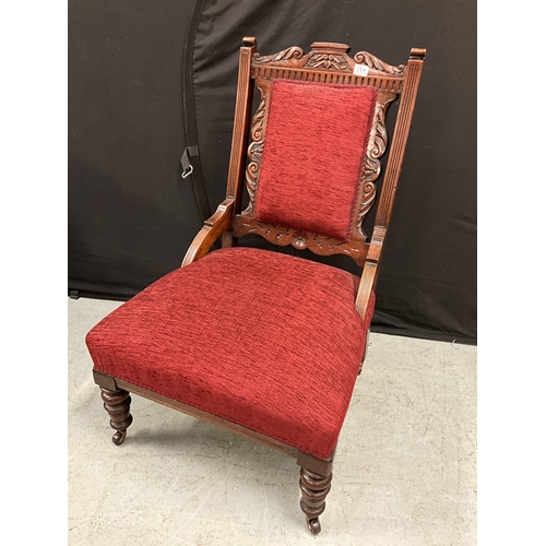 339 - PAIR OF EDWARDIAN MAHOGANY RED UPHOILSTERED LADIES AND GENTS CHAIRS