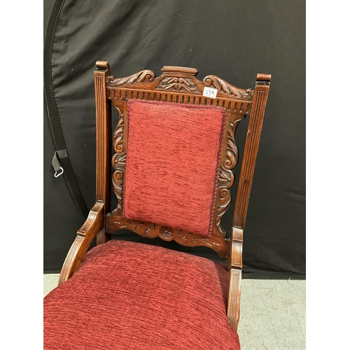 339 - PAIR OF EDWARDIAN MAHOGANY RED UPHOILSTERED LADIES AND GENTS CHAIRS