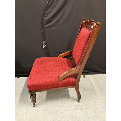 339 - PAIR OF EDWARDIAN MAHOGANY RED UPHOILSTERED LADIES AND GENTS CHAIRS