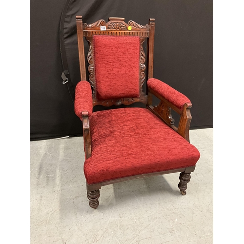 339 - PAIR OF EDWARDIAN MAHOGANY RED UPHOILSTERED LADIES AND GENTS CHAIRS