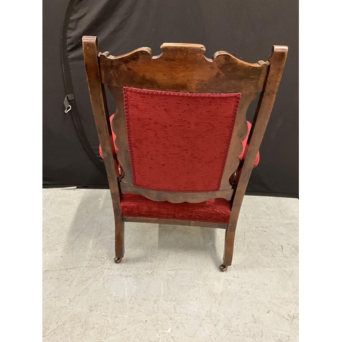 339 - PAIR OF EDWARDIAN MAHOGANY RED UPHOILSTERED LADIES AND GENTS CHAIRS