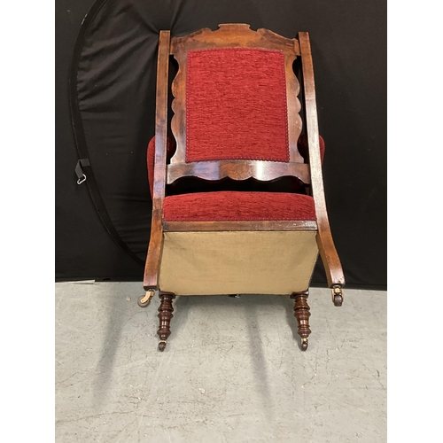 339 - PAIR OF EDWARDIAN MAHOGANY RED UPHOILSTERED LADIES AND GENTS CHAIRS