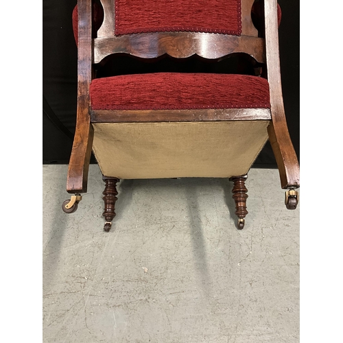 339 - PAIR OF EDWARDIAN MAHOGANY RED UPHOILSTERED LADIES AND GENTS CHAIRS