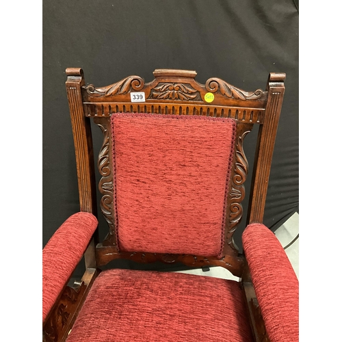 339 - PAIR OF EDWARDIAN MAHOGANY RED UPHOILSTERED LADIES AND GENTS CHAIRS