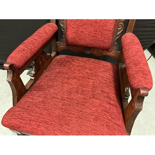 339 - PAIR OF EDWARDIAN MAHOGANY RED UPHOILSTERED LADIES AND GENTS CHAIRS