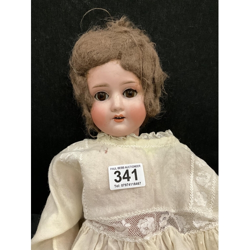 341 - GERMAN BISQUE HEADED JOINTED DOLL DATED 1909 - GERTRUDE- AS FOUND