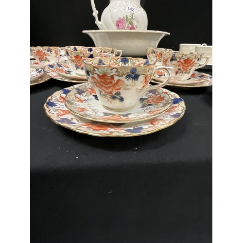 342 - BOX OF CHINA TO INCLUDE VICTORIAN TEA SET, JUG & BOWL ETC