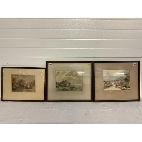 346 - 3 VINTAGE FRAMED WATERCOLOURS SIGNED W DEAN