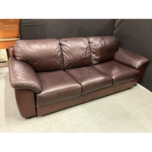 349 - BROWN LEATHER 3 SEATER SOFA