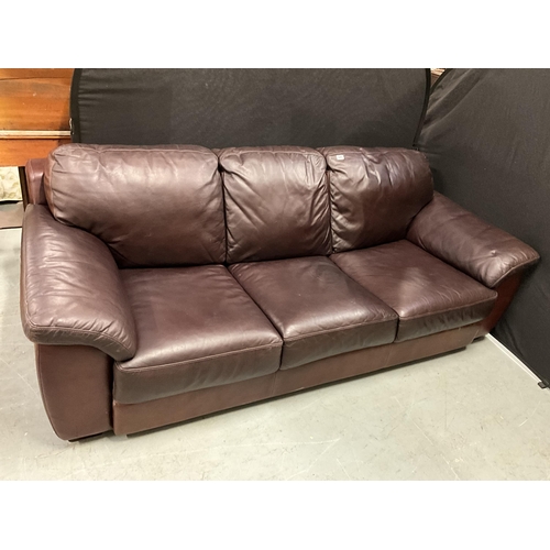 349 - BROWN LEATHER 3 SEATER SOFA