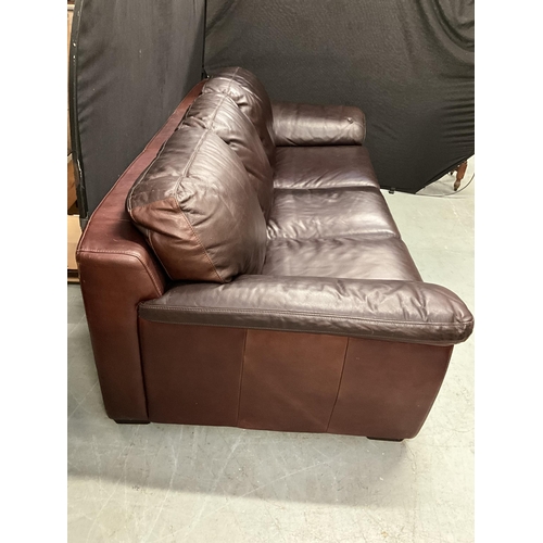 349 - BROWN LEATHER 3 SEATER SOFA