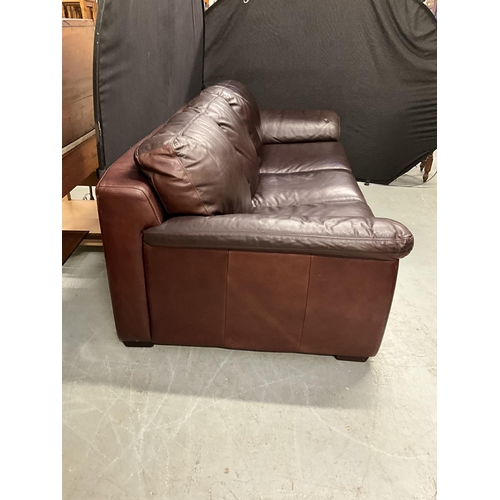 349 - BROWN LEATHER 3 SEATER SOFA