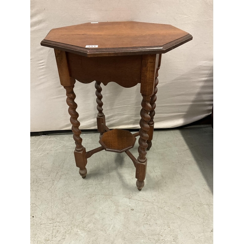 351 - OCTAGONAL OAK WINDOW TABLE WITH BARLEYTWIST STRETCHERED LEGS H31