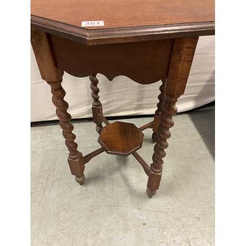 351 - OCTAGONAL OAK WINDOW TABLE WITH BARLEYTWIST STRETCHERED LEGS H31