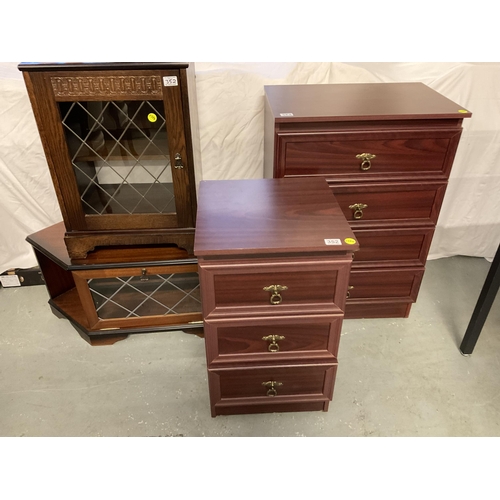 352 - 2 MAHOGANY EFFECT CHEST OF DRAWERS, OAK EFFECT FLAT SCREEN TV STAND AND HI FI CABINET - LARGEST CHES... 