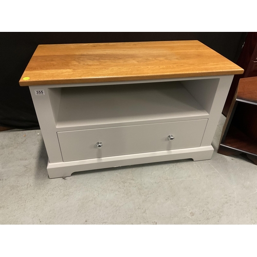 355 - GREY AND OAK FLAT SCREEN TV STAND WITH SINGLE DRAWER TO BASE BADGED CHATSWORTH CABINETS NO 1216-049 ... 