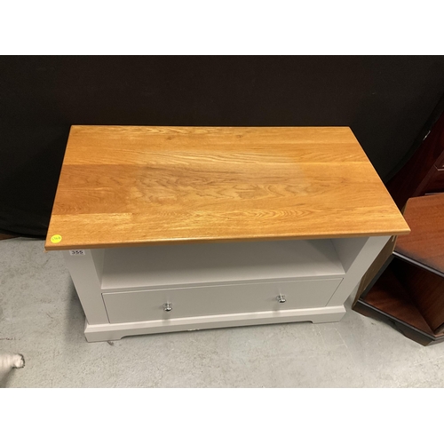 355 - GREY AND OAK FLAT SCREEN TV STAND WITH SINGLE DRAWER TO BASE BADGED CHATSWORTH CABINETS NO 1216-049 ... 