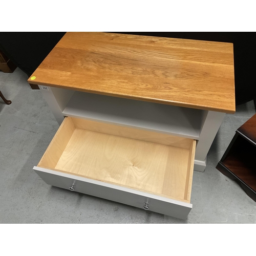 355 - GREY AND OAK FLAT SCREEN TV STAND WITH SINGLE DRAWER TO BASE BADGED CHATSWORTH CABINETS NO 1216-049 ... 