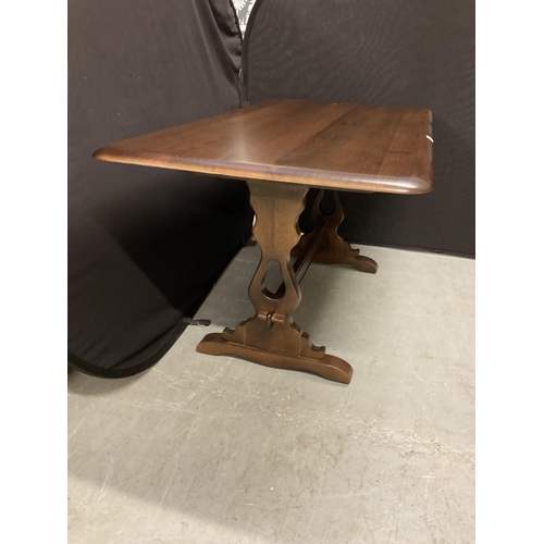 356 - DARK OAK PRIORY STYLE STRETCHERED REFECTORY DINING TABLE H30