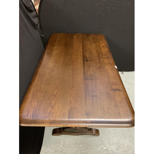 356 - DARK OAK PRIORY STYLE STRETCHERED REFECTORY DINING TABLE H30