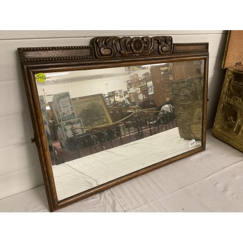 357 - BRASS SLIPPER BOX AND OAK FRAMED MIRROR