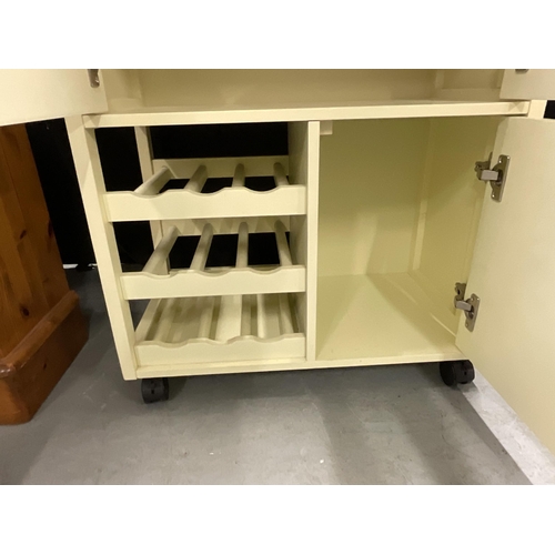 366 - MODERN YELLOW AND BEECH KITCHEN TROLLEY OR CABINET H34