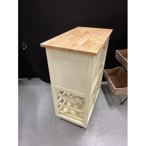 366 - MODERN YELLOW AND BEECH KITCHEN TROLLEY OR CABINET H34