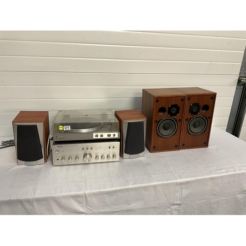 377 - SONY RECORD DECK AND AMPLIFIER AND 2 SETS OF SPEAKER