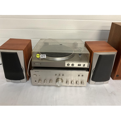 377 - SONY RECORD DECK AND AMPLIFIER AND 2 SETS OF SPEAKER